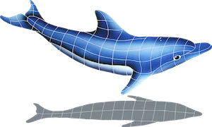 Artistry In Mosaics Dolphin in the Sun with Shadow B Porcelain Pool Design 26" x 42"